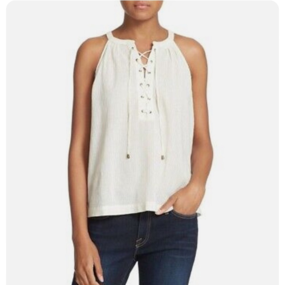 Joie Arabeth Shadow-Striped Cotton Sleeveless Top Off White